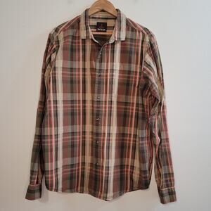 PrAna Men's Multi Plaid Long Sleeve Button Up Snap One Pocket Shirt Size Large